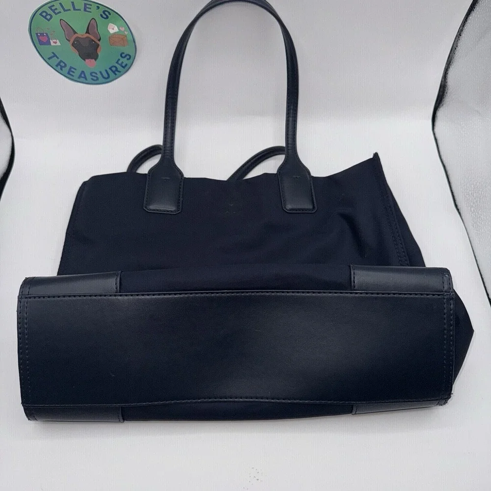 Tory Burch Ella Tote Navy Nylon Small‎ Bag Largo Logo Patch Double Handle